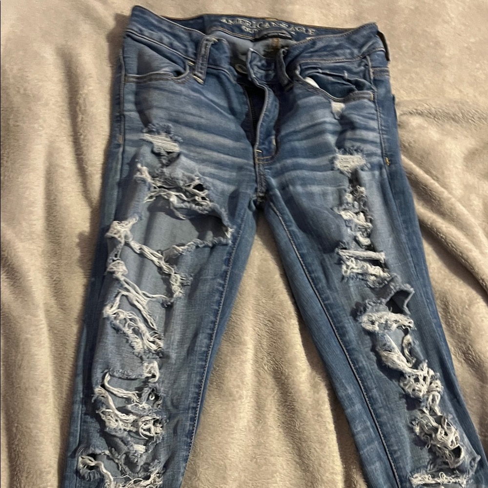 American Eagle Outfitters Women's Ripped Blue Skinny Jeans